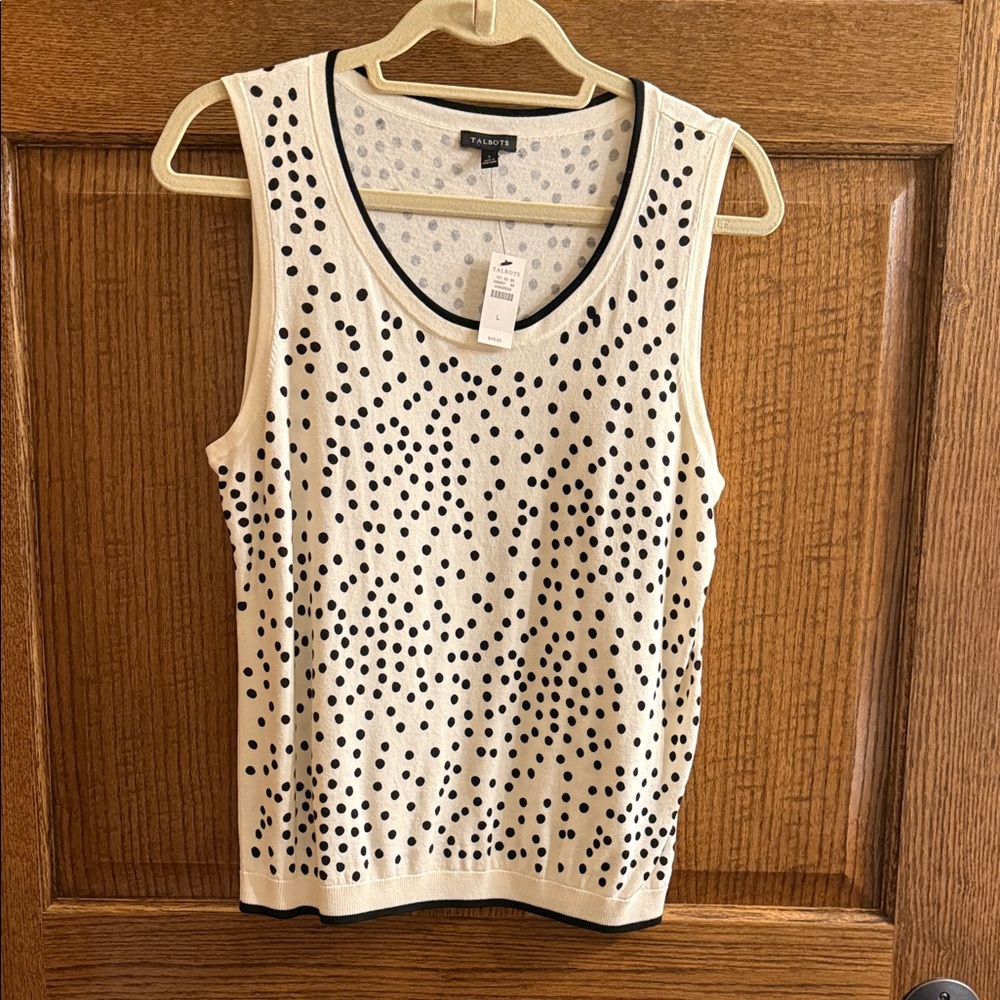 Talbots Cream and Black Dotted Tank Top Large NWT